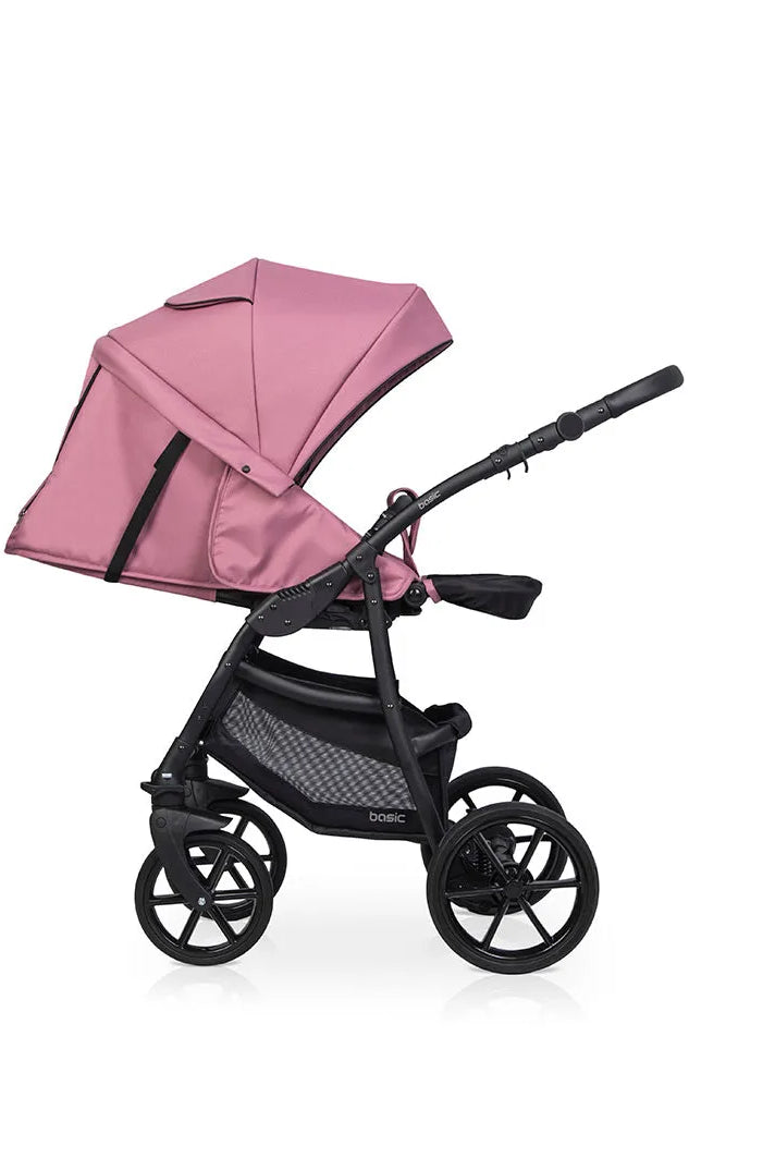 Cochecito 3 en 1 RIKO BASIC color rosado plegado