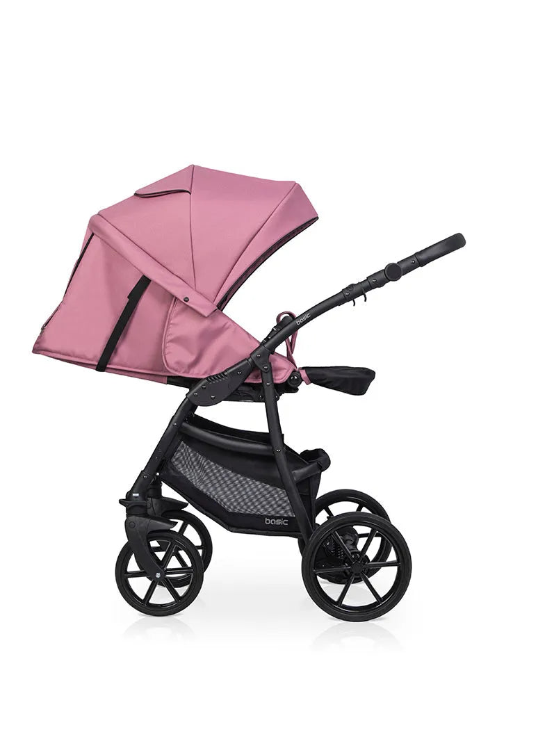 Cochecito 3 en 1 RIKO BASIC color rosado plegado